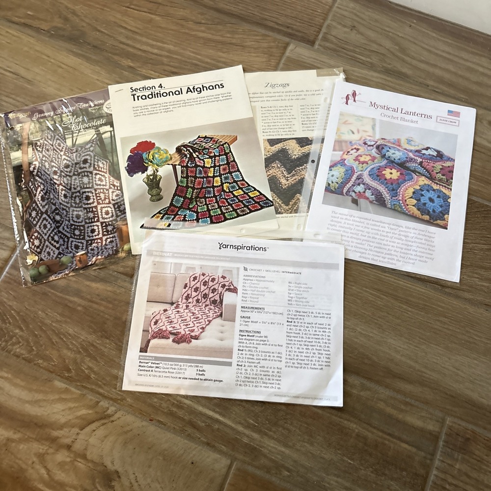 Vintage Afghans/Crochet Pattern Instructions Only Lot Of 5